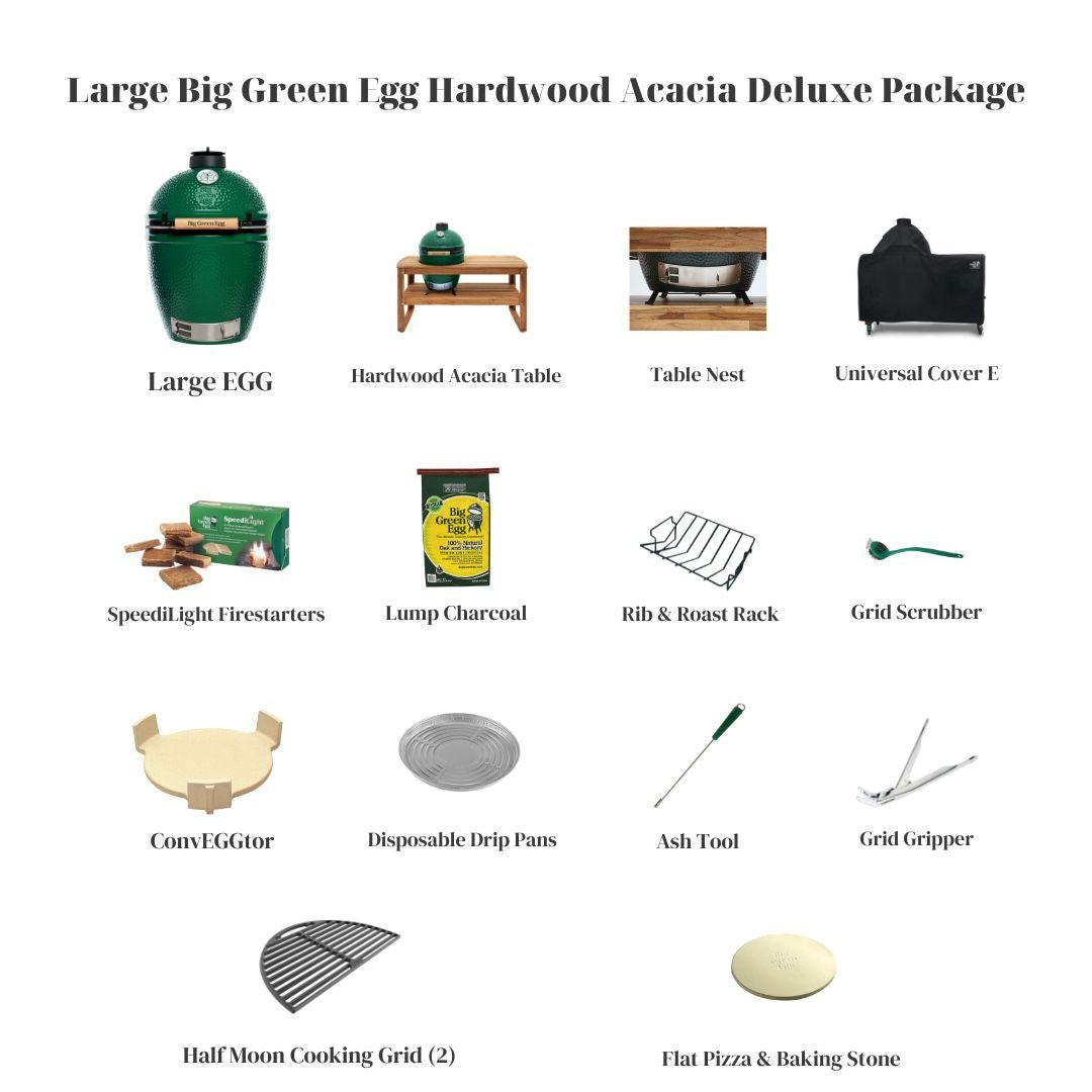 Large Big Green Egg Hardwood Acacia Table Grill Master Package