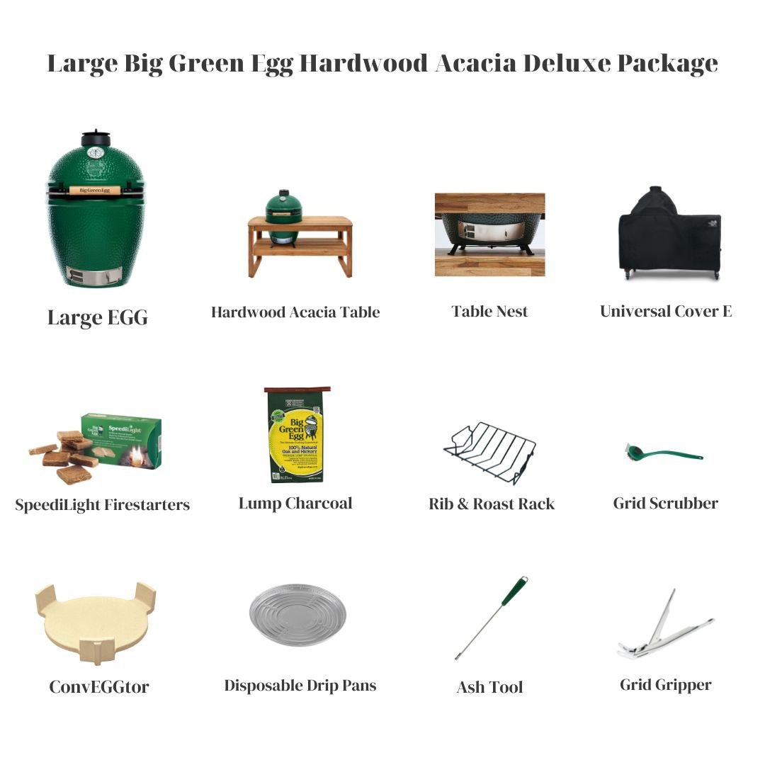 Large Big Green Egg Hardwood Acacia Table Deluxe Package