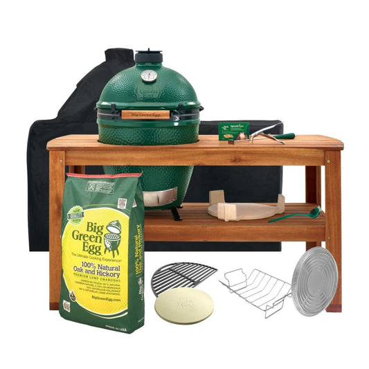 Large Big Green Egg Hardwood Acacia Table Grill Master Package